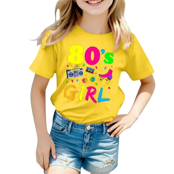 WEIYLL Toddler Girls Graphic Tees T Shirts 80S Carnival Colour Letter Printed Round Neck Short Sleeved Tee Clothes for 2-3 Years