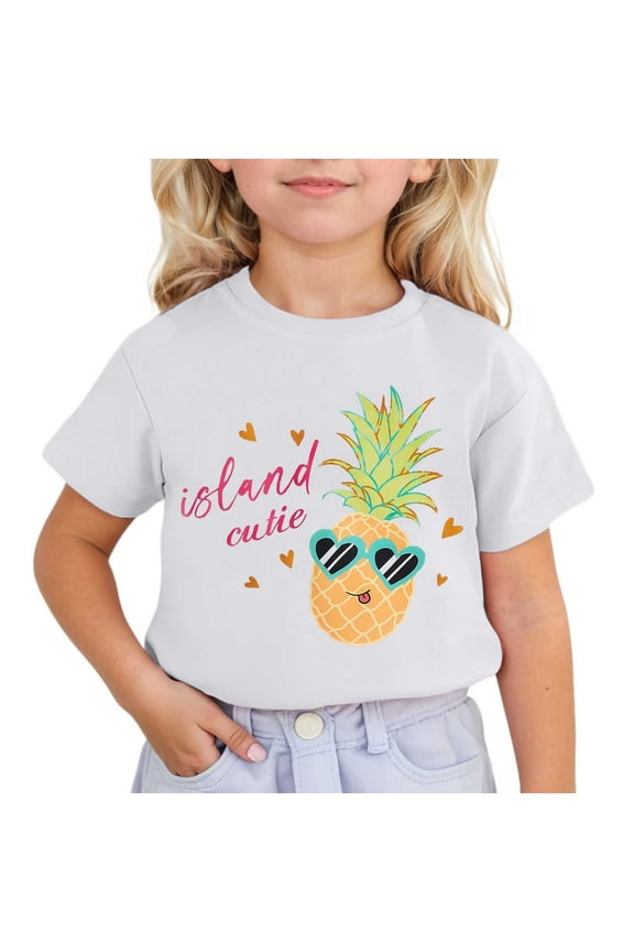Toddler Girls Tops T-Shirts Cute Cartoon Pineapple Printed Short Sleeved Round Neck Kids Clothing for 12-13 Years