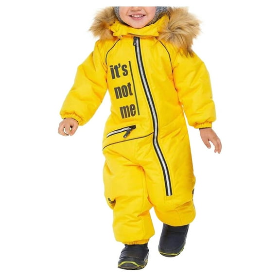 WEIYLL Tops for Boys Snowsuit Ski Wear Overall Winter Warm Windproof Removable Hood Softshell Yellow Jacket for 12-18 Months