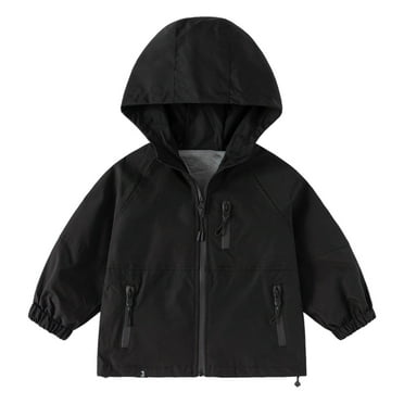 WEIYLL Tops for Boys Trendy Windbreaker Kids Lightweight Hooded Zipper Casual School Black Coats for 8-9 Years