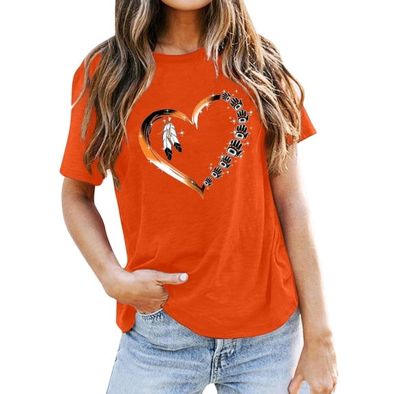 WEIYLL Tops for Women Trendy Loose Crewneck Tee Short Sleeve Comfort & Style Orange Fall Clothing ,S