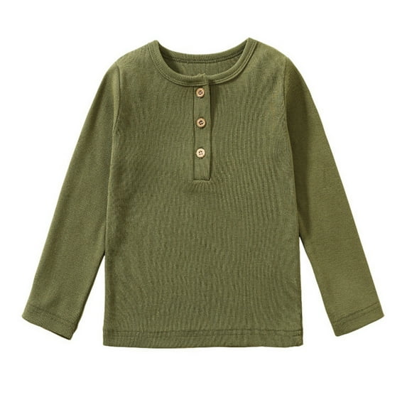 WEIYLL Tshirts Shirts For Boys Long Sleeve Ribbed Henly Solid Color Button Kids Clothing