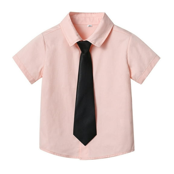 WEIYLL Tshirts Shirts For Boys Summer Solid Color Short Sleeved Button Down Tie Candy Color Kids Clothing for 7-8 Years