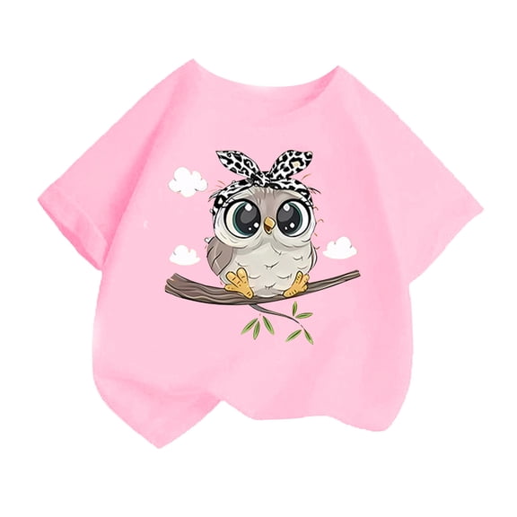 WEIYLL Tshirts Shirts for Girls Cute Cartoon Owl Printed Short Sleeve Summer Casual Loose Going Out Tops for 8-10 Years