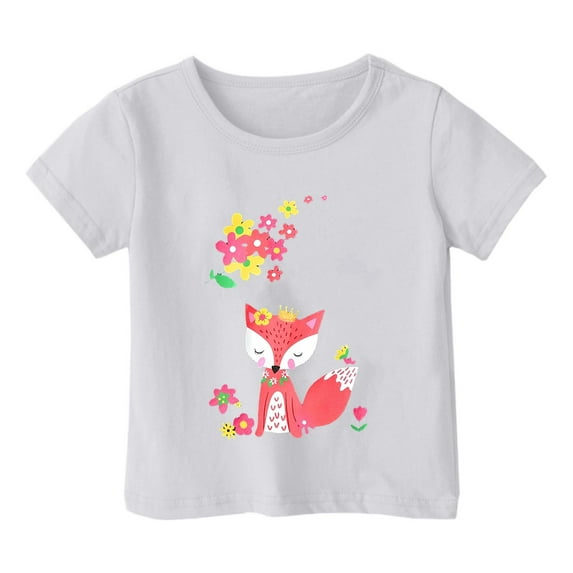 WEIYLL Tshirts for Girls Casual Cartoon Flower Print Round Neck Loose Short Sleeve Child Tee Tops for 8-9 Years