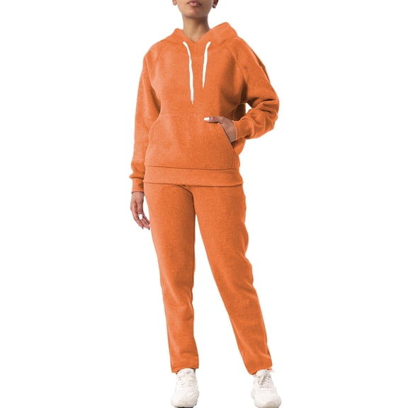 WEIYLL Women Outfits Sets Unisex Hoodie Sweatpants Long Sleeve Orange Vacation Fall Outfits ,size S