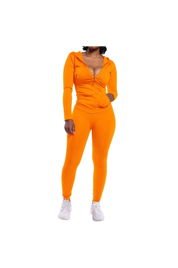 Women Outfits Sets Winter Solid Color Sports Two Piece Orange Vacation Fall Outfits ,size XXL
