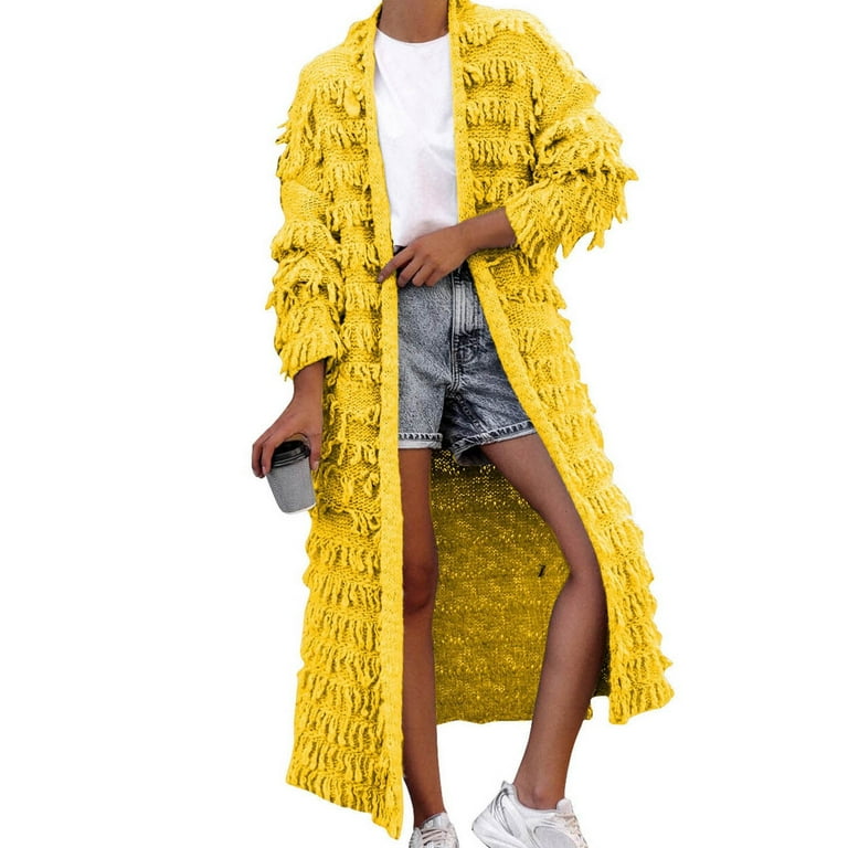 WEIYLL Women's Cardigans Fringe Knitted Tassels Long Open Front