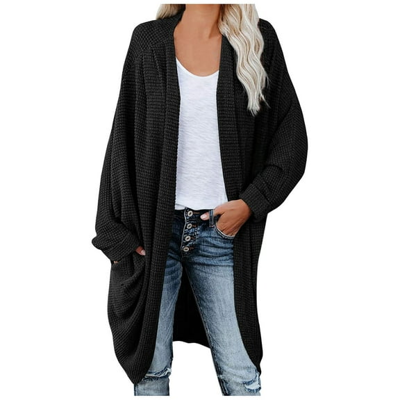 WEIYLL Women's Cardigans Kimono Long Sleeve Open Front Cable Knit Black Winter Clothes ,2XL