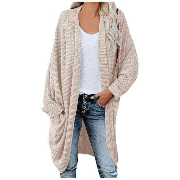 WEIYLL Womens Cardigan Kimono Long Sleeve Open Front Cable Knit Khaki Winter Clothes ,M