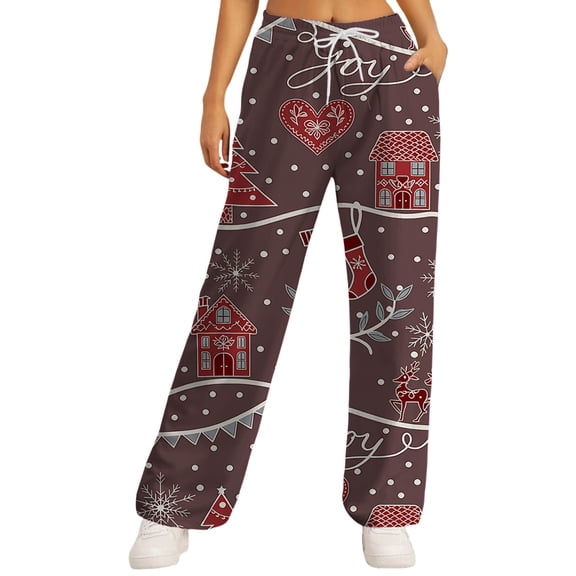 WEIYLL Womens Christmas Casual Pants High Waist Yoga Drawstring Elastic Waistband Workout Side Pockets Brick Red Fall Clothing S