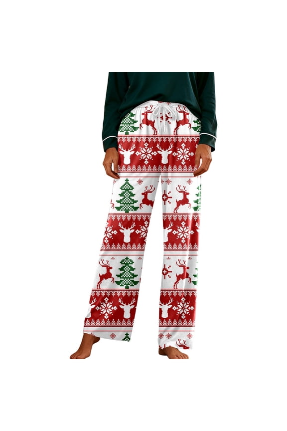 Womens Christmas Casual Pants Stylish Festive Print Loose Fit Elastic Waist Fabric Holiday Parties Watermelon Red Business Casual Pant L
