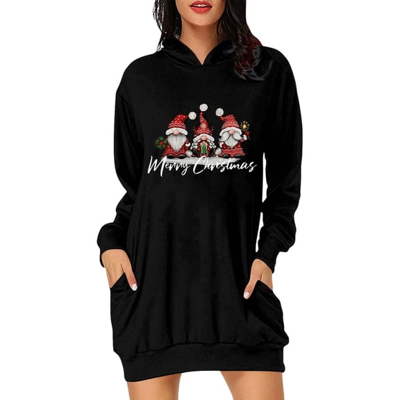 WEIYLL Womens Christmas Hoodies Long Holiday Pullover Hooded Festive Warm Soft Oversized Tunic Pocket Black Graphic Fall Sweatshirts XL