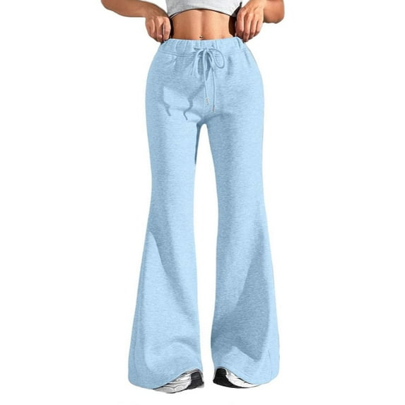WEIYLL Womens Sweatpants Solid Color High Waisted Long Wide Leg With Drawstring Blue Fall Activewear size S