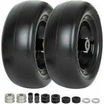 WEIZE Flat Free 11x4.00-5 Lawn Mower Tire with Wheel Universal Fit Assembly, 3.4"-4"-4.5"-5" Centered Hub, 3/4" or 5/8" or 1/2"Bushings, 11x4-5 Tractor Turf Tire, 300lbs Capacity, Set of 2