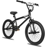 WEIZE Freestyle BMX Bike, 20 inch Black Trick Bicycle for Kids Teen and Adults, Hi-Ten Carbon Steel Frame Bikes with V Brake, Freestyle and 4 Pegs Single Speed, Ideal for Beginner to Advanced Riders