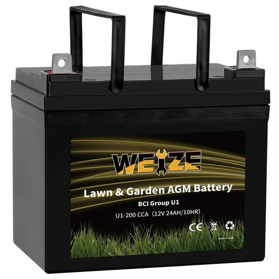 WEIZE Lawn Mower Tractor Battery, 12v Lawn and Garden Tractor Battery, AGM Powered Lawnmower Batteries 12 Volt, 200 cca Mower Battery, U1 Generator Battery for John Deere Toro Cub Cadet and Craftsman