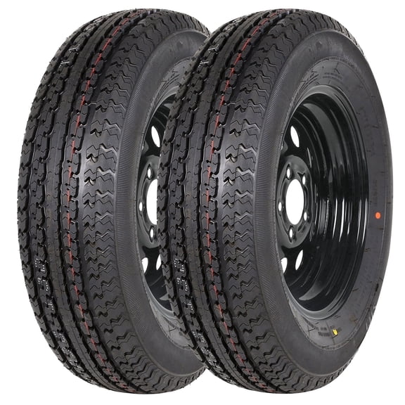 WEIZE ST175/80R13 Radial Trailer Tires 6 ply and 13" Black Rim 5 on 4-1/2" Trailer Tire On Rim ST175 80R13 ST 175/80/13 175/80R13 LR C 6PR Set Of 2