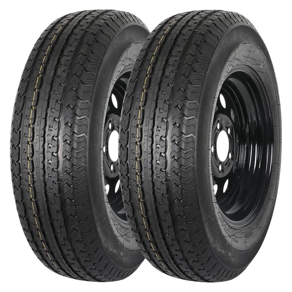 WEIZE ST205/75R14 Radial Trailer Tire Load Range D 8 Ply on Black Rim 14" - 5 on 4-1/2" 205/15/14 205 75R14 ST 205/75R14 5 Lug Set Of 2