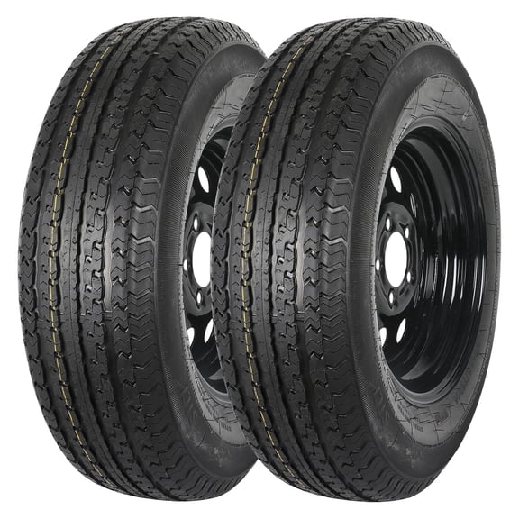 WEIZE ST205/75R14 Radial Trailer Tire Load Range D 8 Ply on Black Rim 14" - 5 on 4-1/2" 205/15/14 205 75R14 ST 205/75R14 5 Lug Set Of 2