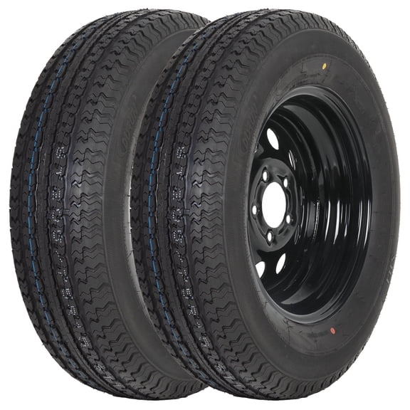 WEIZE ST205/75R15 Radial Trailer Tires 10 Ply and 15" Black Rim 5 on 4-1/2" Trailer Tire On Rim ST 205/75/15 205/75R15 ST205 75r15 LR E Set Of 2