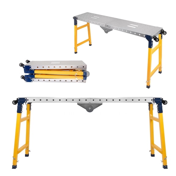 WEIZHUO 1300lbs Foldable Workbench,29-48 in Adjustable Leg Scaffolding Platform,Carbon Steel Portable Welding Table with Rollers Easy to Move Store
