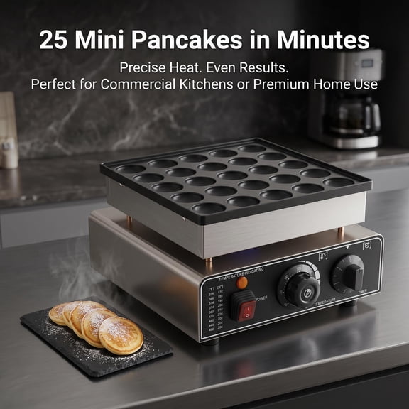 WEIZHUO 25 Holes Mini Pancake Maker,900W Dutch Pancake Maker,Stainless Steel Electric Waffle Maker with Adjustable Temp for Breakfast Shop, Caf