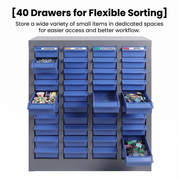 WEIZHUO 40 Drawer Parts Cabinet,Bolt and Nut Storage Cabinet,Tool Drawer Organizer with Shelves & Labels