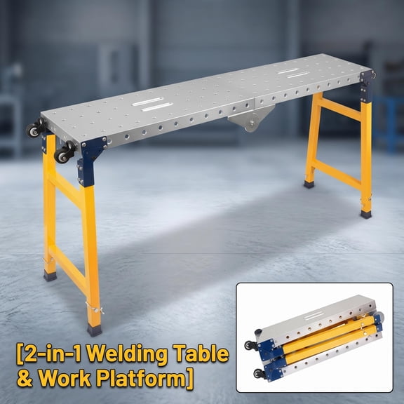 WEIZHUO Heavy Duty Welding Table,Workbench Adjustable Height with 4 Casters,Portable Scaffolding Platform with 1100 lbs Capacity