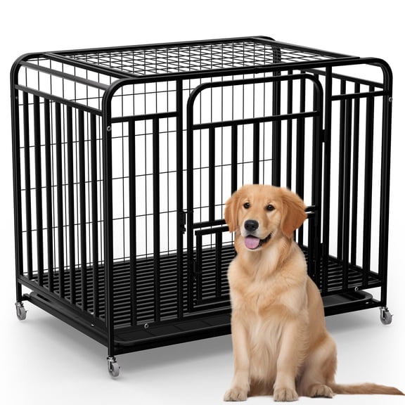 WEIZHUO High Anxiety Dog Crate,38 inch Alloy Steel Dog Kennel,Secure Dog Homes with Double Doors & Removable Tray for Medium Large Dogs