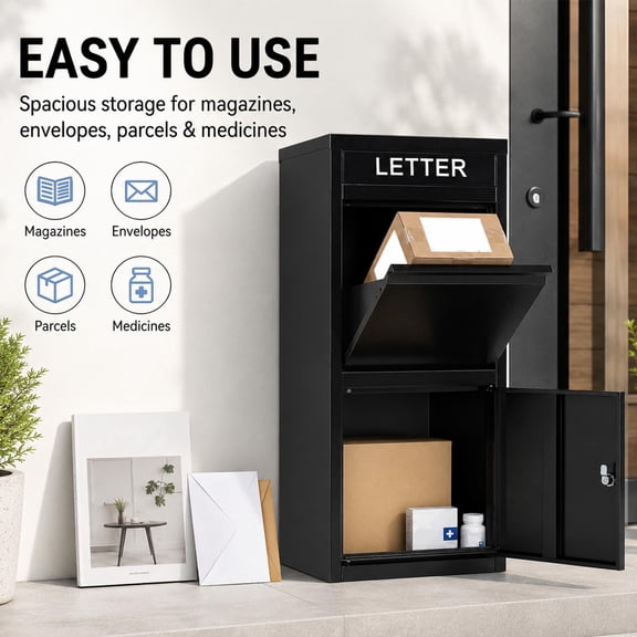 WEIZHUO Lockable Package Delivery Box,Galvanized Steel Mailbox,Anti-Theft Drop Box for Outdoor Porch 40 inch Tall Waterproof