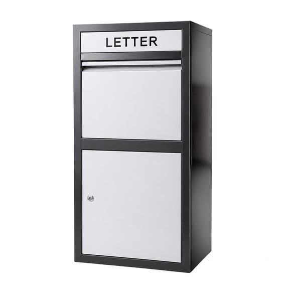 WEIZHUO Rust Resistant Drop Box,40 inch Lockable Package Delivery Box,Weatherproof Mailbox for Porch Yard Home Office(Black & White)