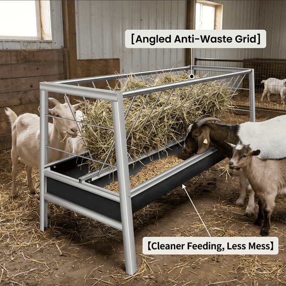 WEIZHUO Stainless Steel Hay Feeder,77 Gallon Sheep Trough,2-in-1 Livestock Feeder for Barn Pasture Feedlot