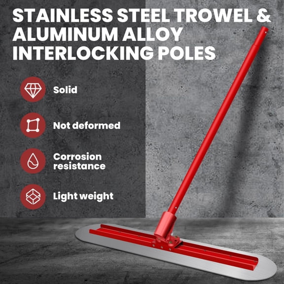 WEIZHUO Wide Coverage Masonry Float,47.2 inch Stainless Steel Bull Float,Easy Assembly Concrete Float for Driveway SidewalkRed