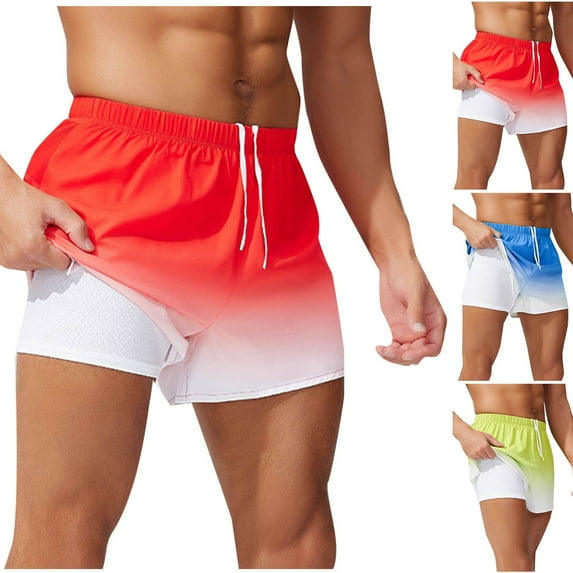 WEIee Athletic Shorts Men Workout Shorts Men Elastic Waisted Pocket Drawstring Shorts Gradient Color Breathable Loose Fit Holiday Fitness Pants Blue