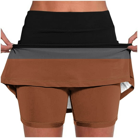 WEIee Golf Skirts for Women with Shorts High Waisted Workout Shorts Belly Control Colorful Stretchy Joggers Shorts Fashion Summer Loose Sportswear Coffee XL