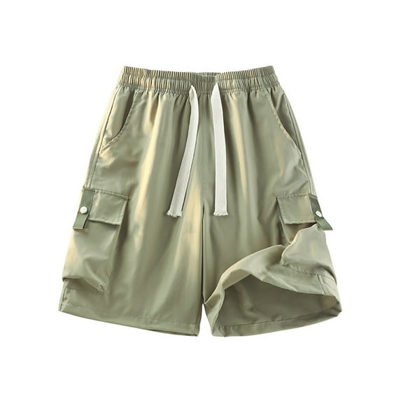 WEIee Men Shorts Cargo Men's Work Shorts Pockets Drawstring Shorts Solid Color Fashion Loose Fit Going out Climb Workwear Pants Army Green M