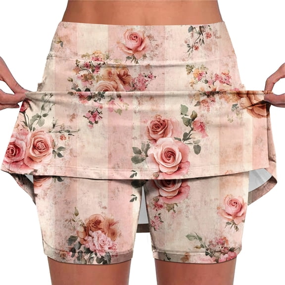 WEIee Skirts with Shorts for Women Workout Biker Shorts for Women Workout High Waisted Belly Control Printed Elastic Joggers Shorts Versatile Summer Loose Sportswear Multicolor XXXL