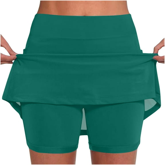 WEIee Skirts with Shorts for Women Workout Biker Shorts for Women Workout High Waisted Belly Control Solid Color Elastic Joggers Shorts Lightweight Summer Loose Sportswear Army Green XL