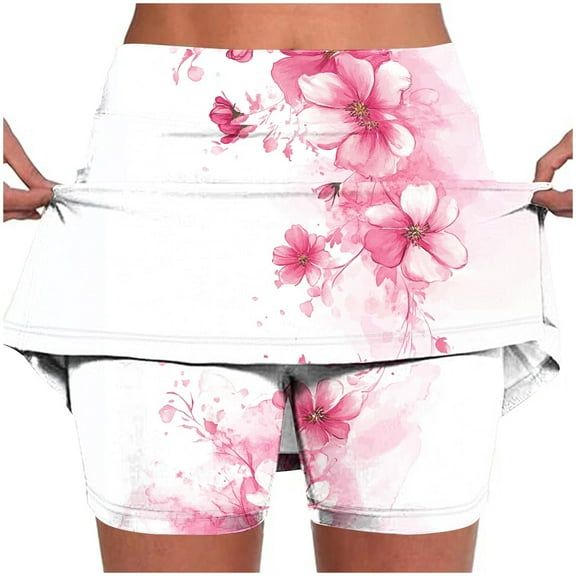 WEIee Skirts with Shorts High Waisted Shorts Workout Belly Control Printed Stretchy Joggers Shorts Fashion Summer Loose Sportswear Pink M