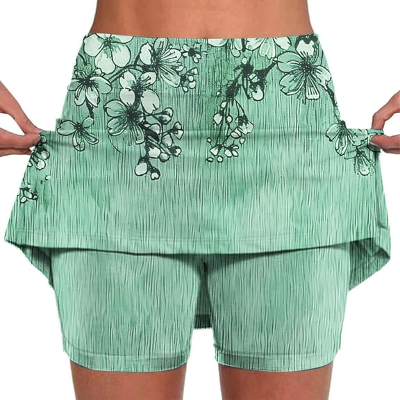 WEIee Skirts with Shorts High Waisted Shorts Workout Belly Control Printed Stretchy Joggers Shorts Trendy Summer Loose Sportswear Multicolor XXL