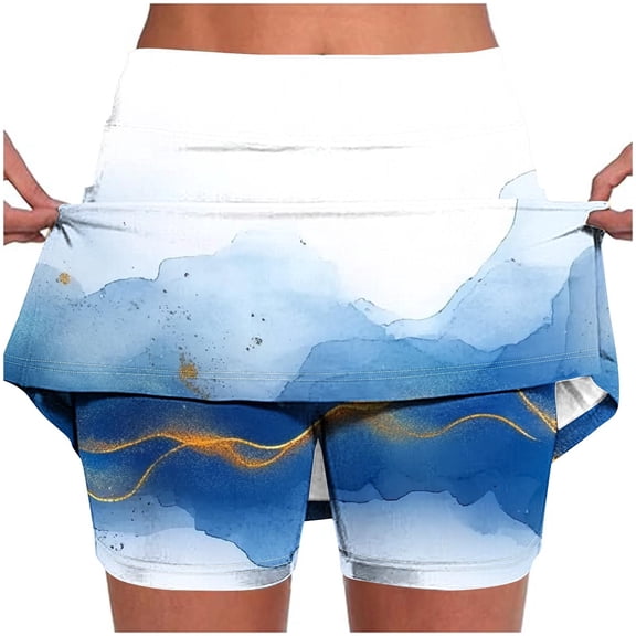 WEIee Skirts with Shorts for Women High Waisted Shorts Workout Belly Control Printed Stretchy Joggers Shorts Trendy Summer Loose Sportswear Blue M