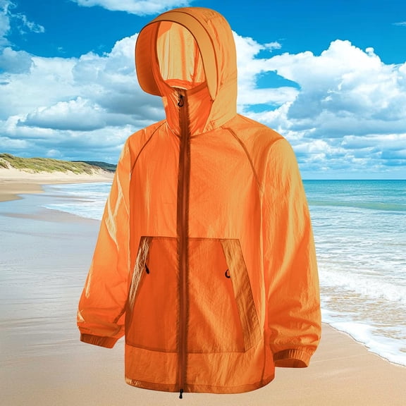 WEIee Sun Protection Clothes Women Sun Jacket Hoodie Long Sleeve Zipper Outdoor Coat with Pocket Summer Solid Color Fashion Outwear Loose Party Lady Tops Orange XL