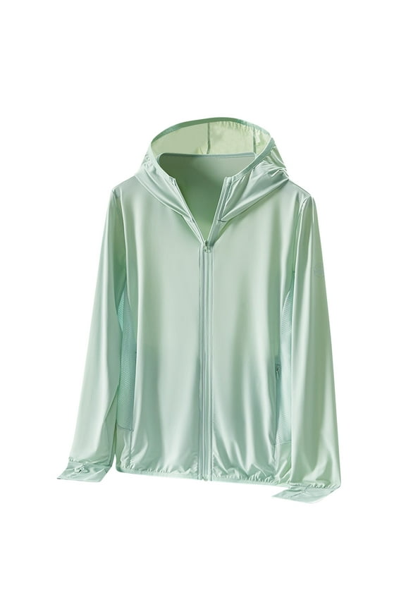 Sunscreen Clothing Women Sun Jacket Hoodie Long Sleeve Full Zipper Outdoor Coat with Pocket Summer Solid Color Lightweight Outwear Loose Holiday Ladies Tops Green
