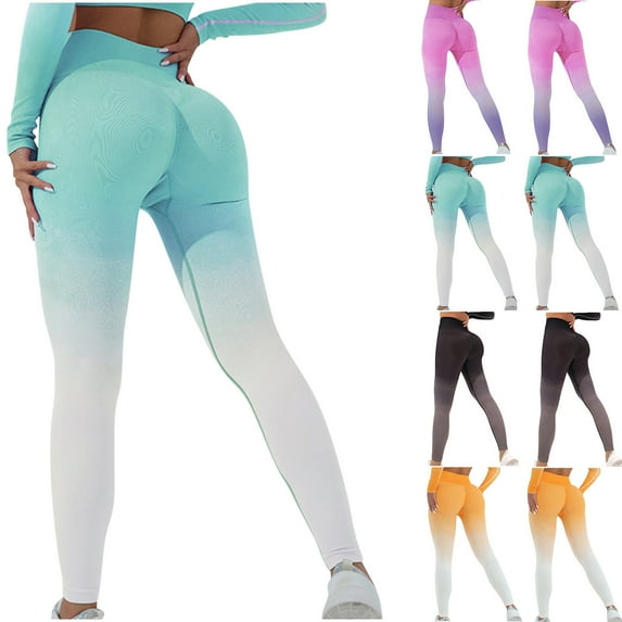 WEIee Tall Yoga Pants for Women Long Soft Leggings for Women Stretchy High Waist Belly Control Workout Trousers Gradient Color Seamless Fashion Tights Slim Fit Hiking Jogger Black L
