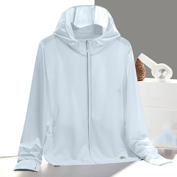 WEIee UV Jacket Sun Protection for Women Sun Jacket Hoodie Long Sleeve Zipper Waterproof Coat with Pocket Summer Solid Color Lightweight Outwear Loose Beach Travel Lady Tops Blue
