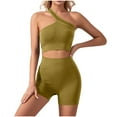 thumbnail image 1 of WEIee Women's Gym Sets Workout Set for Women One-shoulder Back Beauty Solid Color Tank Top Elastic High Waist Shorts Tracksuit Suit Fashion Weekend Athletic Sportswear Yellow L, 1 of 3