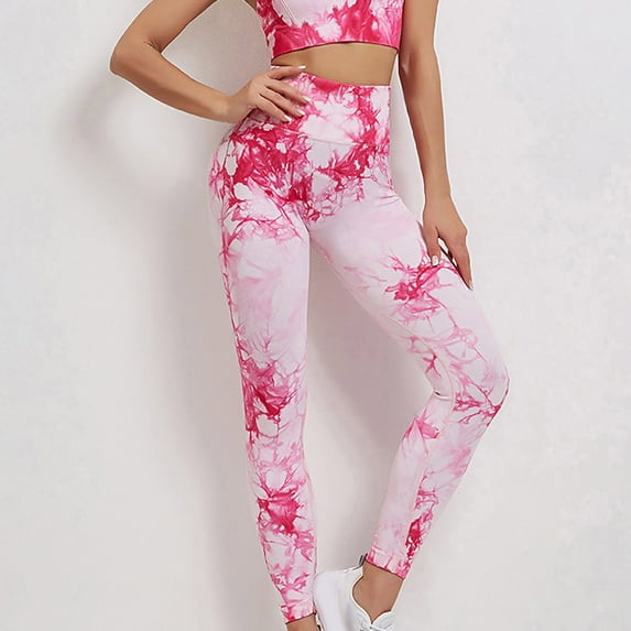 WEIee Women's Yoga Pants Soft Leggings for Women Elastic High Waist Belly Control Workout Trousers Printed Hip Lift Casual Tights Slim Fit Climb Mountains Jogger Hot Pink L