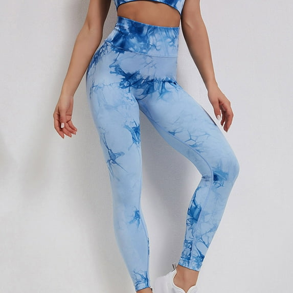 WEIee Women's Yoga Pants Workout Leggings for Women Elastic High Waist Belly Control Workout Trousers Printed Hip Lift Comfortable Tights Slim Fit Outdoor Athletic Jogger Blue M