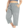 thumbnail image 1 of WEIee Womens Capri Casual Summer Pocket Cropped Pants with Drawstring Solid Color Straight Leg Fashion Trousers Loose Fit Beach Ladies Pants Gray L, 1 of 6